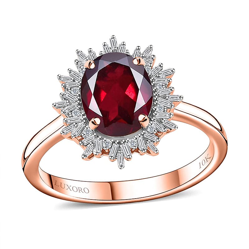 Luxoro 10K Rose Gold Premium Orissa Rhodolite Garnet and G-H I2 Diamond Ring (Size 10.0) 3.40 ctw (Del. in 10-12 Days)