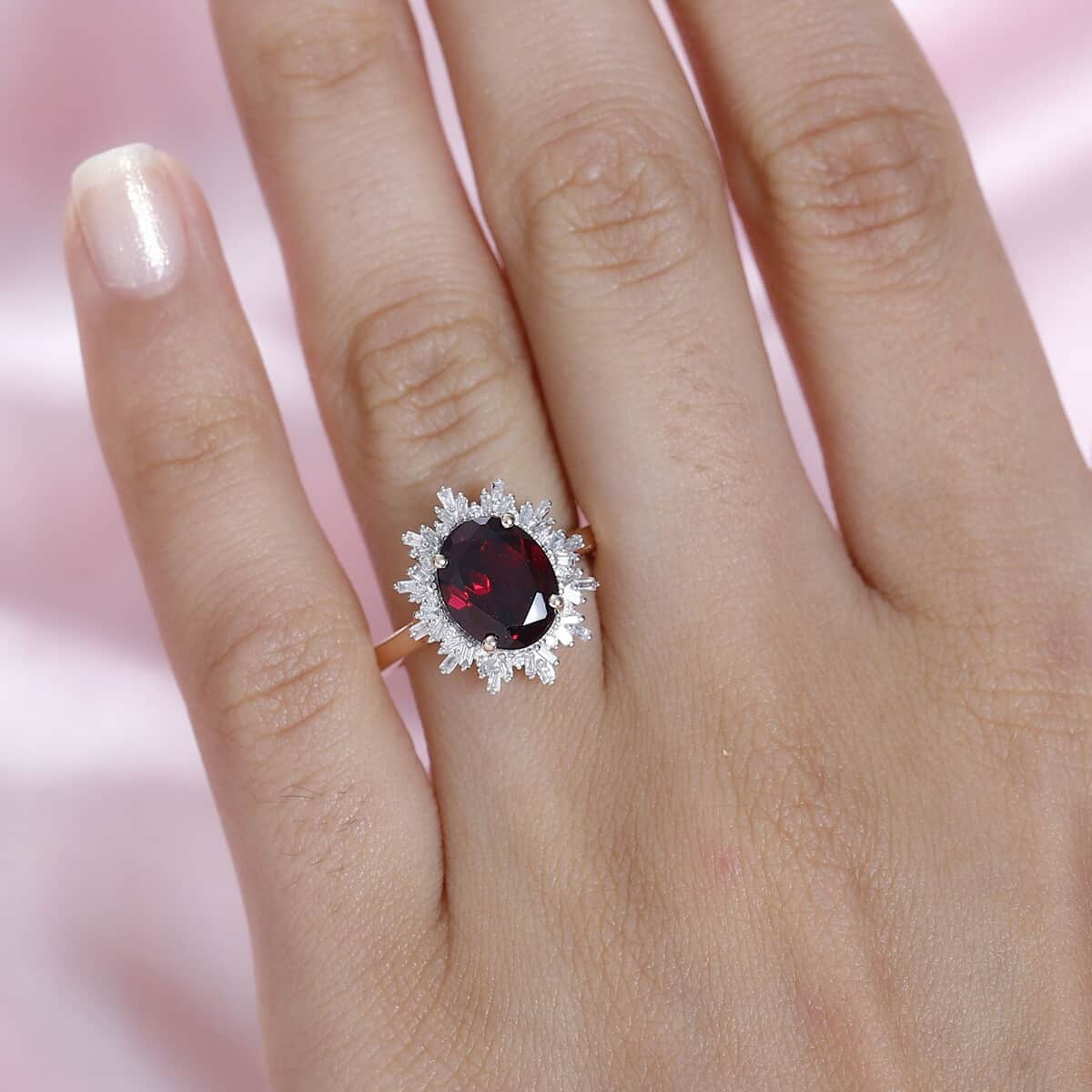 Luxoro 10K Rose Gold Premium Orissa Rhodolite Garnet and G-H I2 Diamond Ring (Size 10.0) 3.25 ctw image number 2