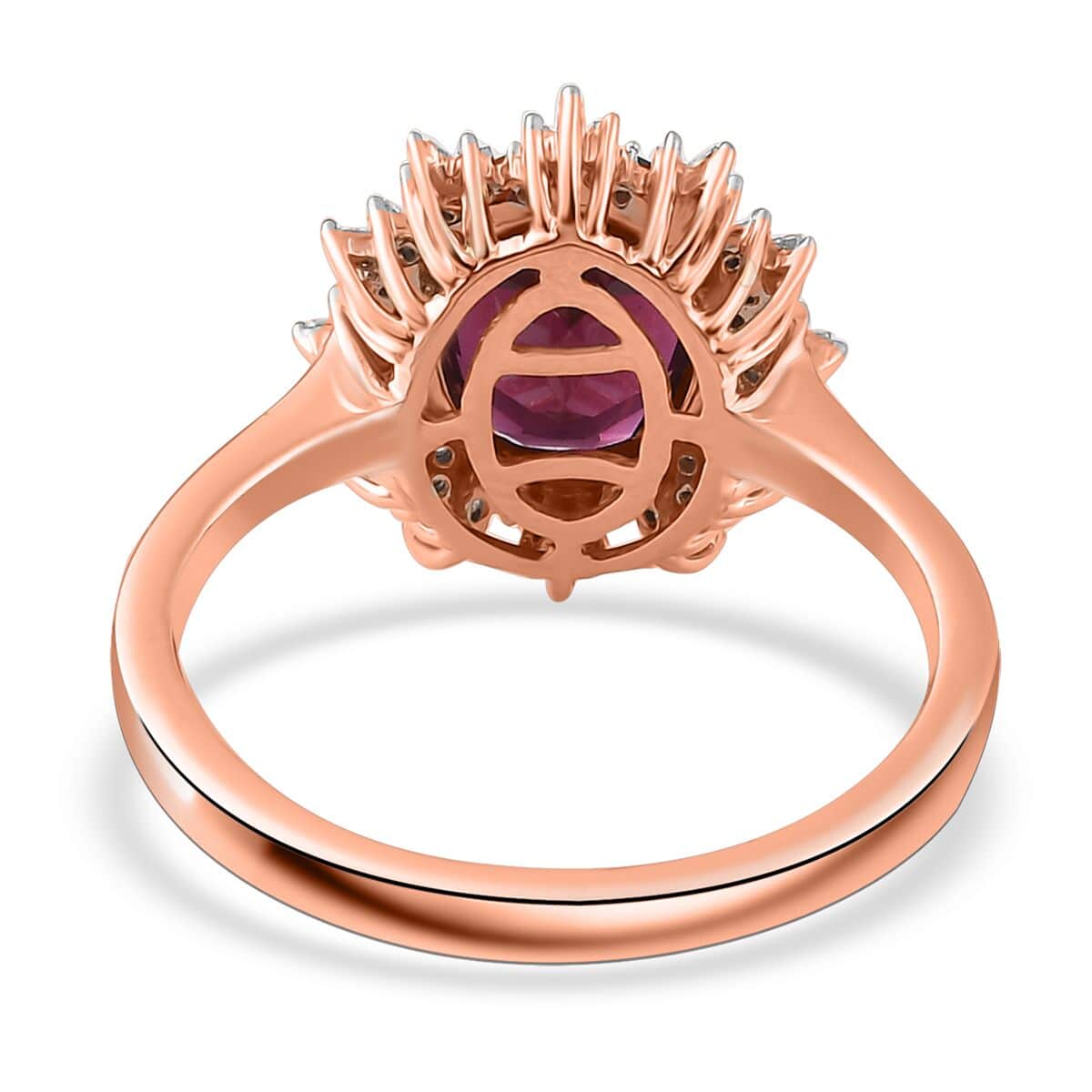 Luxoro 10K Rose Gold Premium Orissa Rhodolite Garnet and G-H I2 Diamond Ring (Size 10.0) 3.25 ctw image number 4