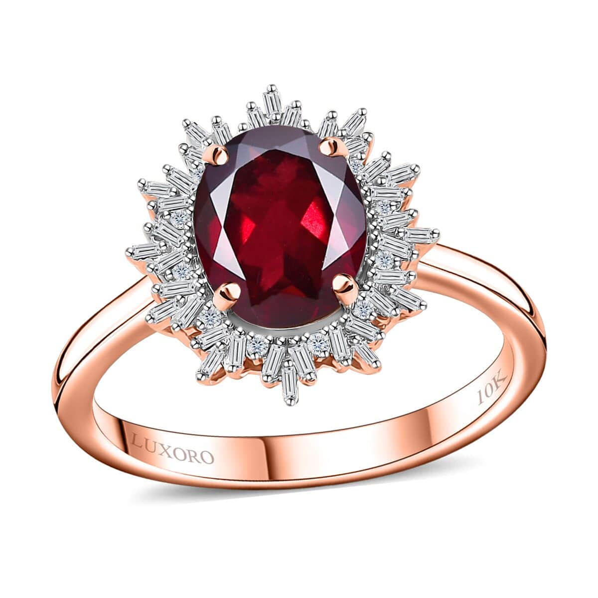 Luxoro 10K Rose Gold Premium Orissa Rhodolite Garnet and G-H I2 Diamond Ring (Size 9.0) 3.15 ctw image number 0