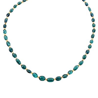 Certified & Appraised Iliana 18K Yellow Gold AAA Monte Belo Indicolite Beaded Graduation Necklace 18-20 Inches 42.00 ctw