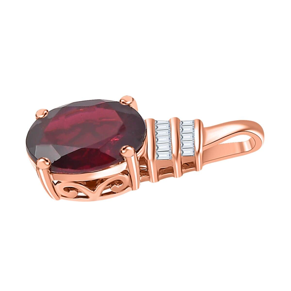 Luxoro 10K Rose Gold Premium Orissa Rhodolite Garnet and G-H I2 Diamond Pendant 3.00 ctw image number 3