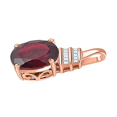 Luxoro 10K Rose Gold Premium Orissa Rhodolite Garnet and G-H I2 Diamond Pendant without Chain 3.00 ctw