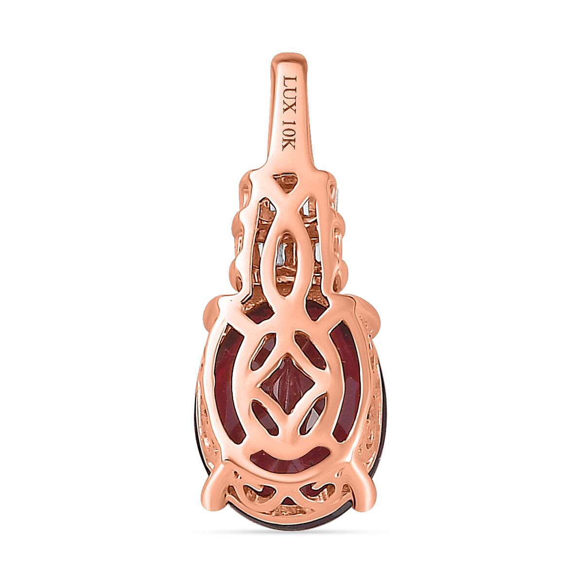 Luxoro 10K Rose Gold Premium Orissa Rhodolite Garnet and G-H I2 Diamond Pendant without Chain 3.00 ctw