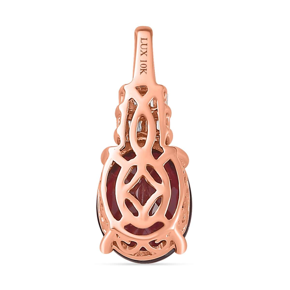 Luxoro 10K Rose Gold Premium Orissa Rhodolite Garnet and G-H I2 Diamond Pendant 3.00 ctw image number 4