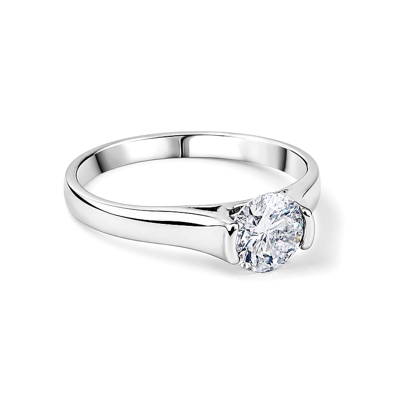 Moissanite 2.00 ctw Solitaire Ring in Platinum Over Sterling Silver (Size 11.5) (5 g)