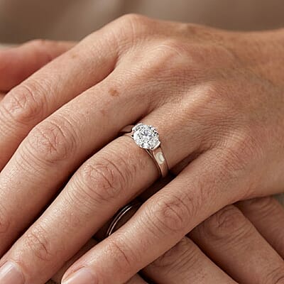 Moissanite 2.00 ctw Solitaire Ring in Platinum Over Sterling Silver (Size 11.5) (5 g)