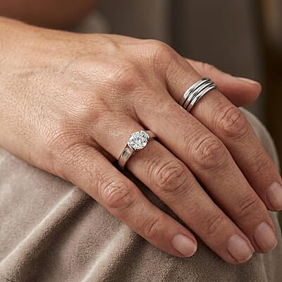 Moissanite 2.00 ctw Solitaire Ring in Platinum Over Sterling Silver (Size 11.5) (5 g)