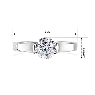 Moissanite 2.00 ctw Solitaire Ring in Platinum Over Sterling Silver (Size 11.5) (5 g)