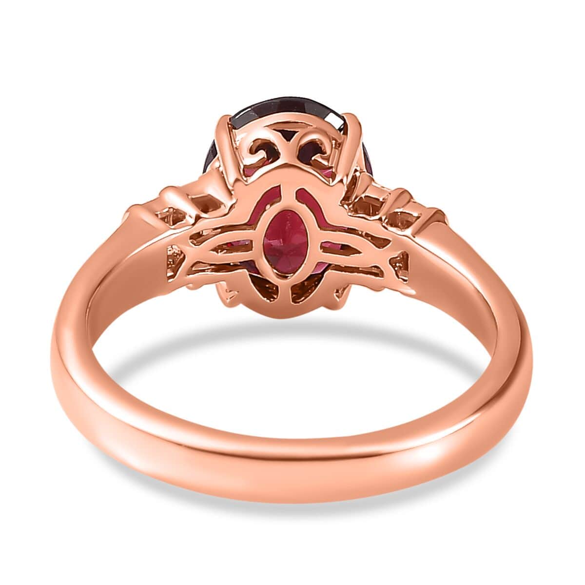 Luxoro 10K Rose Gold Premium Orissa Rhodolite Garnet and G-H I2 Diamond Statement Ring (Size 7.0) 3.10 ctw image number 4