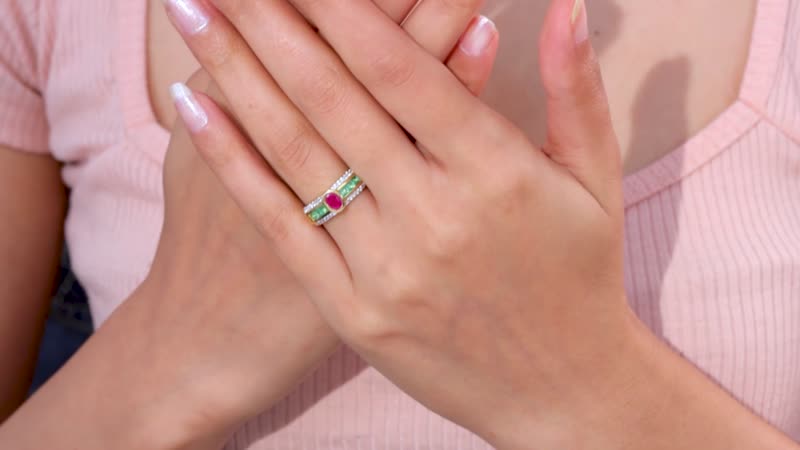 Montepuez Ruby and Multi Gemstone Ring in Vermeil Yellow Gold Over Sterling Silver (Size 6.0) 1.40 ctw