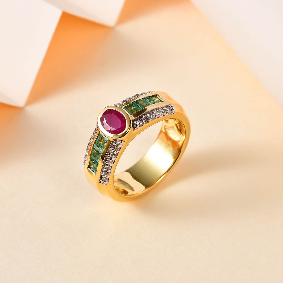 Montepuez Ruby and Multi Gemstone Ring in Vermeil Yellow Gold Over Sterling Silver (Size 6.0) 1.40 ctw image number 1
