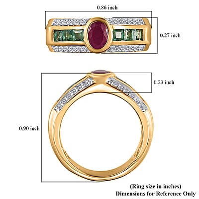 Montepuez Ruby and Multi Gemstone Ring in Vermeil Yellow Gold Over Sterling Silver (Size 6.0) 1.40 ctw
