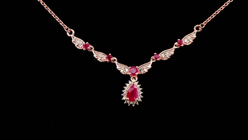 D'Joy Montepuez Ruby and White Zircon Sunburst Necklace 18-20 Inches in Vermeil Rose Gold Over Sterling Silver 1.00 ctw