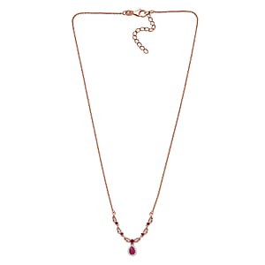 D'Joy Montepuez Ruby and White Zircon Sunburst Necklace 18-20 Inches in Vermeil Rose Gold Over Sterling Silver 1.00 ctw
