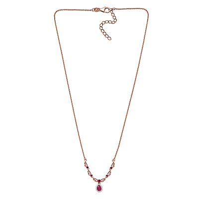 D'Joy Montepuez Ruby and White Zircon Sunburst Necklace 18-20 Inches in Vermeil Rose Gold Over Sterling Silver 1.00 ctw