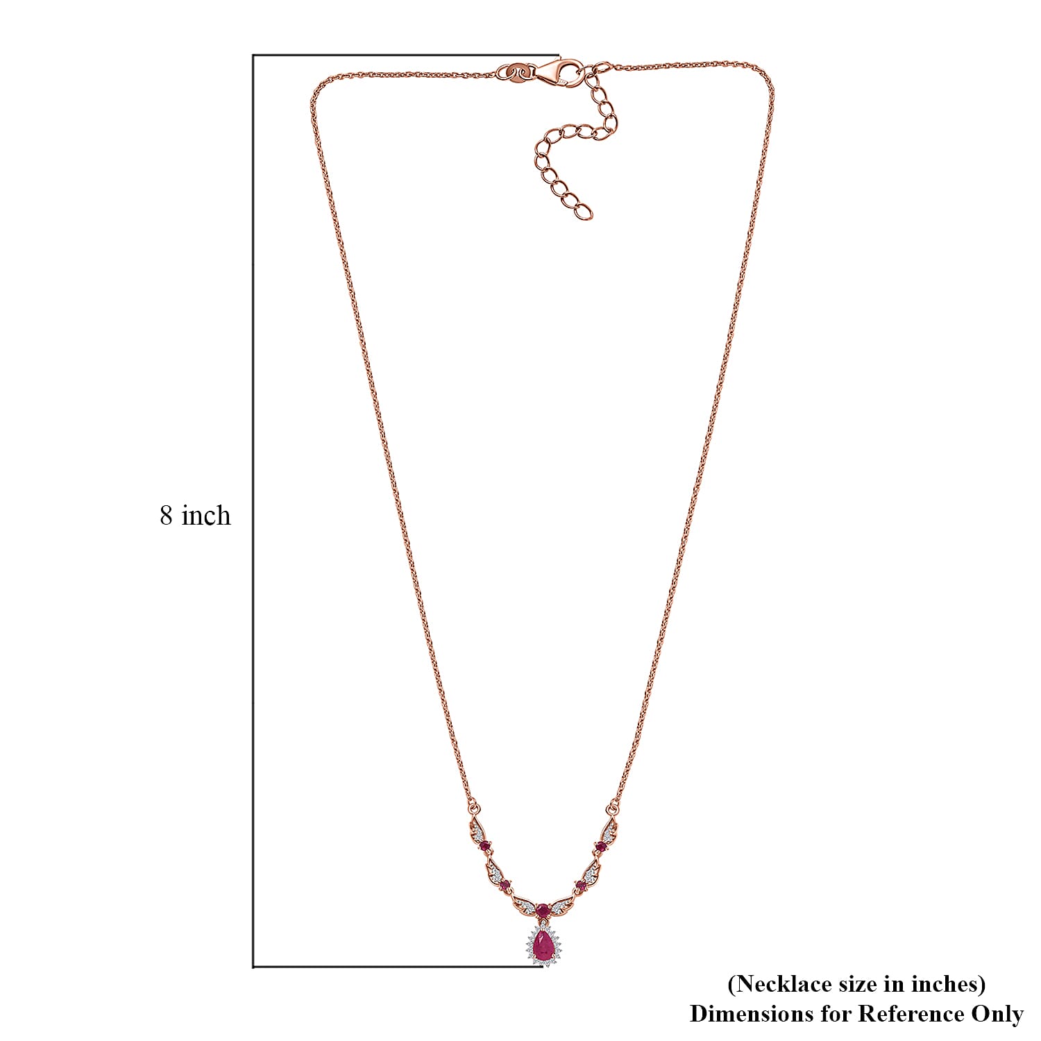 D'Joy Montepuez Ruby and White Zircon Sunburst Necklace 18-20 Inches in Vermeil Rose Gold Over Sterling Silver 1.00 ctw