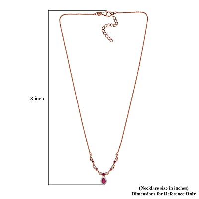 D'Joy Montepuez Ruby and White Zircon Sunburst Necklace 18-20 Inches in Vermeil Rose Gold Over Sterling Silver 1.00 ctw