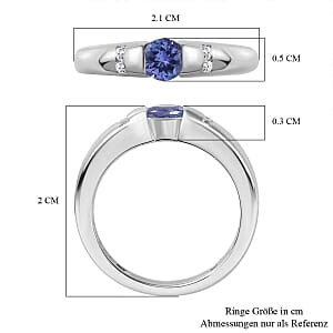 Tanzanite and White Zircon 0.40 ctw Fancy Ring in Rhodium Over Sterling Silver (Size 8)
