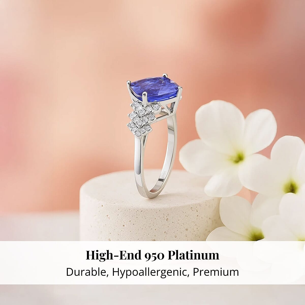 Certified & Appraised Rhapsody 950 Platinum AAAA Tanzanite, Diamond (E-F, VS) (0.32 cts) Ring (Size 10.5) (5.06 g) 2.10 ctw image number 2