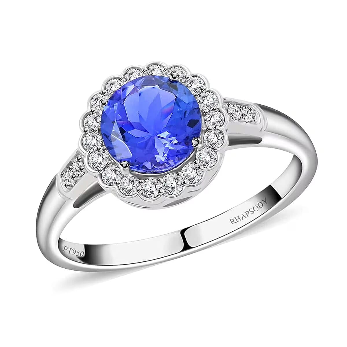 Certified & Appraised Rhapsody 950 Platinum AAAA Tanzanite, Diamond (E-F, VS) (0.32 cts) Ring (Size 11.0) (5.06 g) 2.10 ctw image number 0