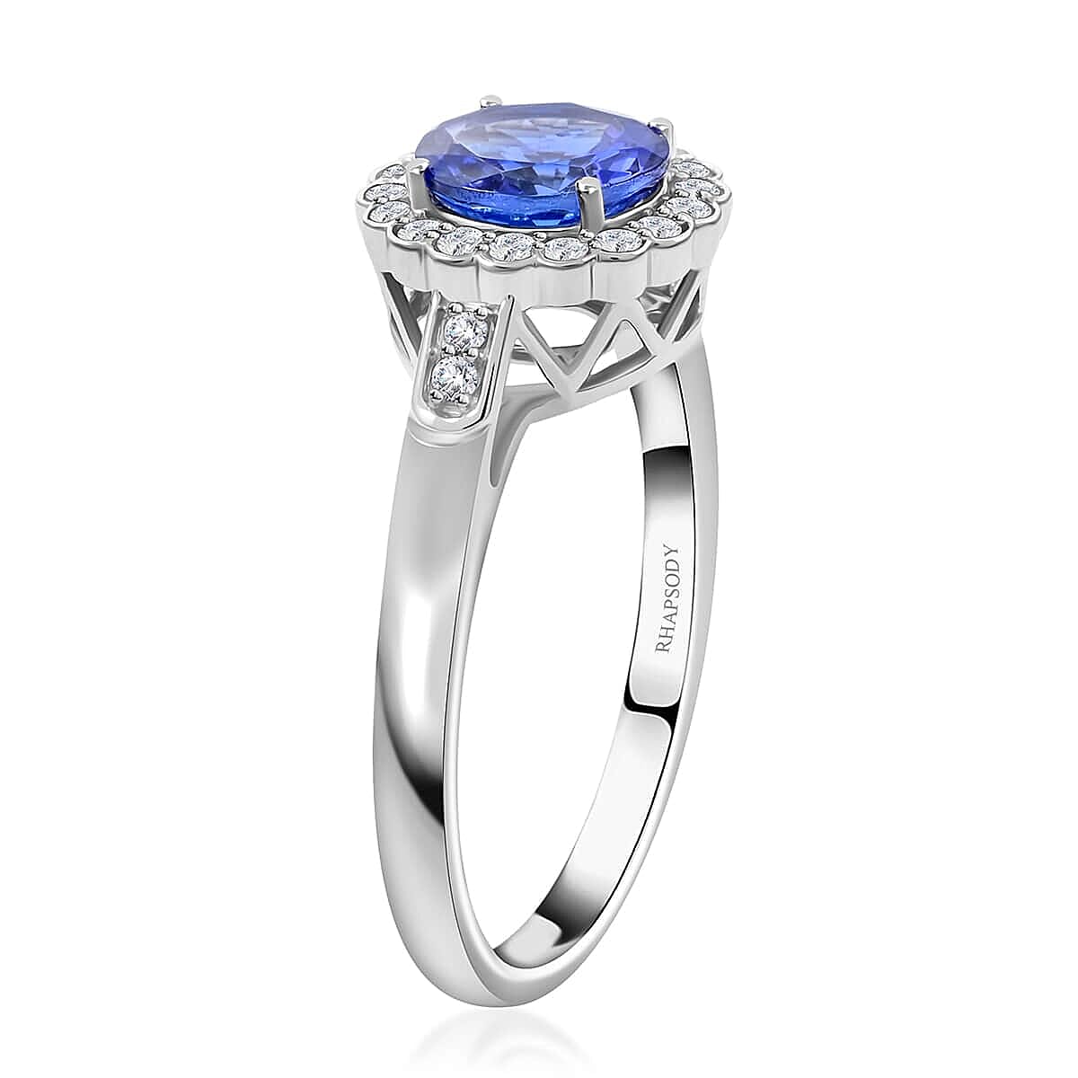Certified & Appraised Rhapsody 950 Platinum AAAA Tanzanite, Diamond (E-F, VS) (0.32 cts) Ring (Size 5.5) (5.06 g) 2.10 ctw image number 3