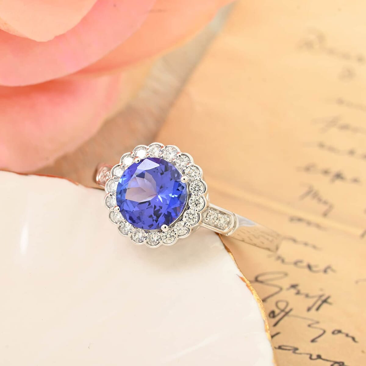 Certified & Appraised Rhapsody 950 Platinum AAAA Tanzanite, Diamond (E-F, VS) (0.32 cts) Ring (Size 8.5) (5.06 g) 2.10 ctw image number 1