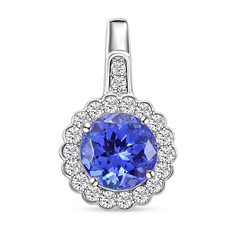 Certified & Appraised Rhapsody 950 Platinum AAAA Tanzanite and E-F VS Diamond Halo Pendant 2.05 ctw