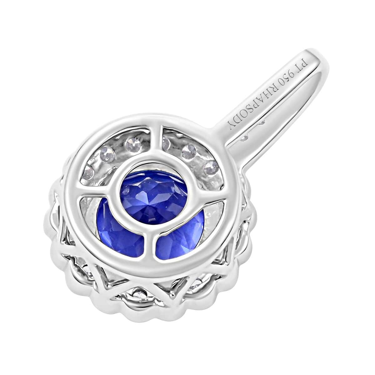 Certified & Appraised Rhapsody 950 Platinum AAAA Tanzanite and E-F VS Diamond Halo Pendant 2.05 ctw image number 4