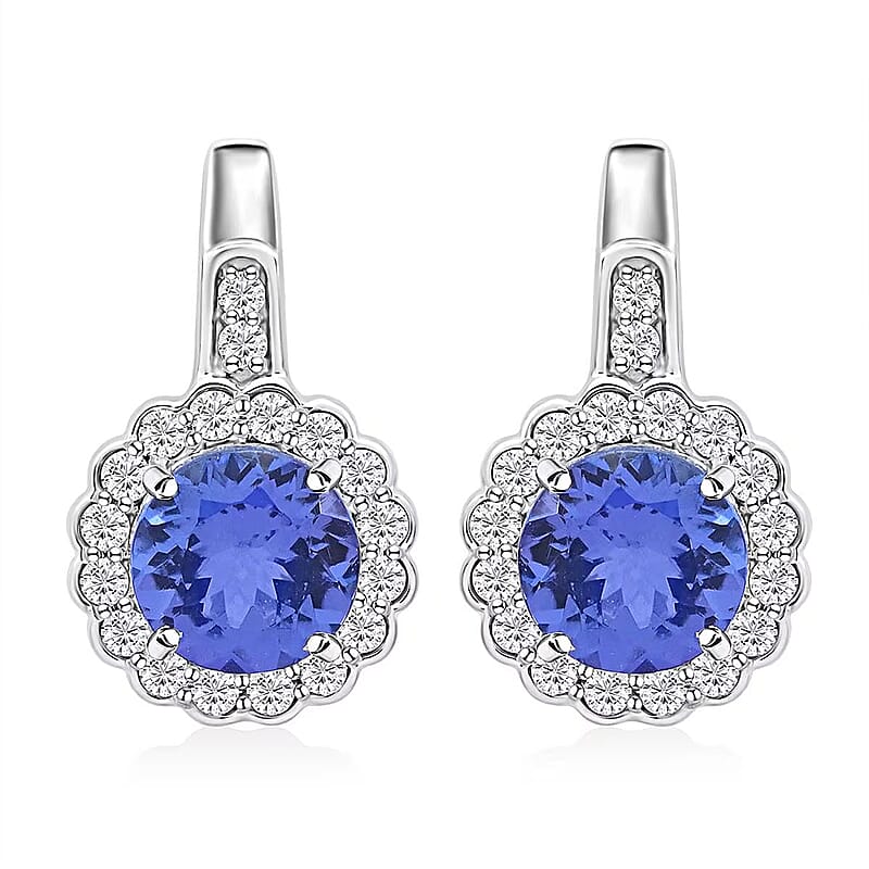 Certified & Appraised Rhapsody 950 Platinum AAAA Tanzanite and E-F VS Diamond Earrings 2.20 ctw