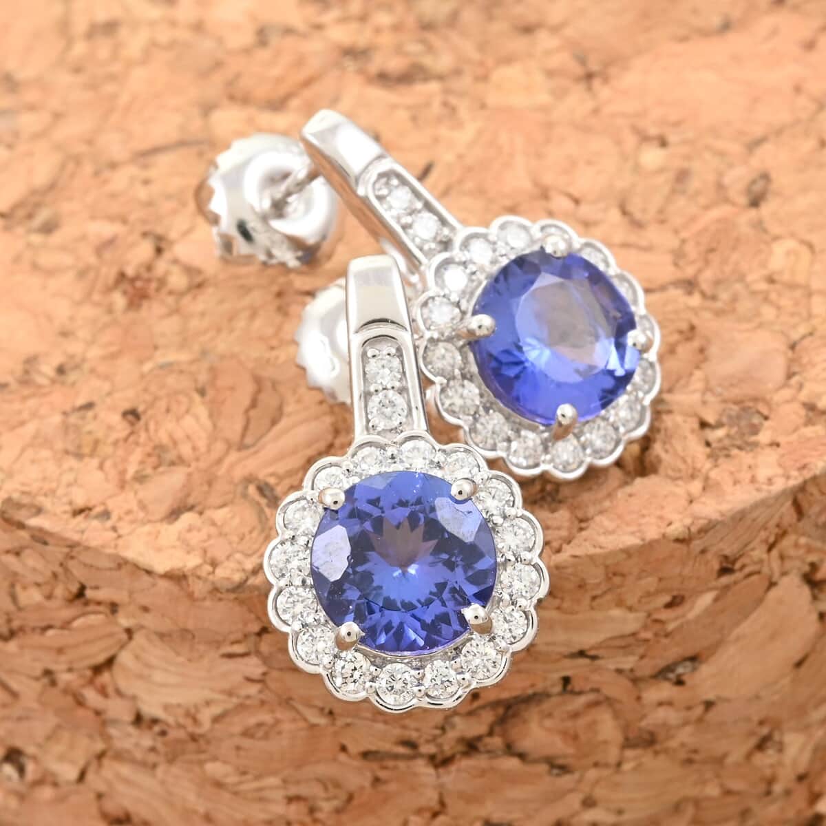 Certified & Appraised Rhapsody 950 Platinum AAAA Tanzanite and E-F VS Diamond Earrings 2.20 ctw image number 1