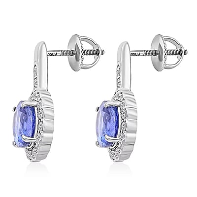 Certified & Appraised Rhapsody 950 Platinum AAAA Tanzanite and E-F VS Diamond Earrings 2.20 ctw