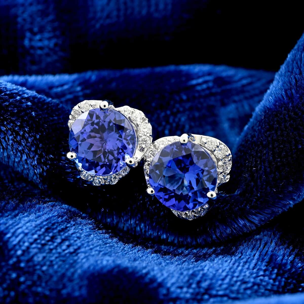 Certified & Appraised Rhapsody 950 Platinum AAAA Tanzanite and E-F VS Diamond Stud Earrings 2.00 ctw image number 1