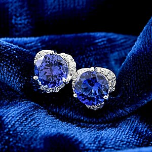 Certified & Appraised Rhapsody 950 Platinum AAAA Tanzanite and E-F VS Diamond Stud Earrings 2.00 ctw