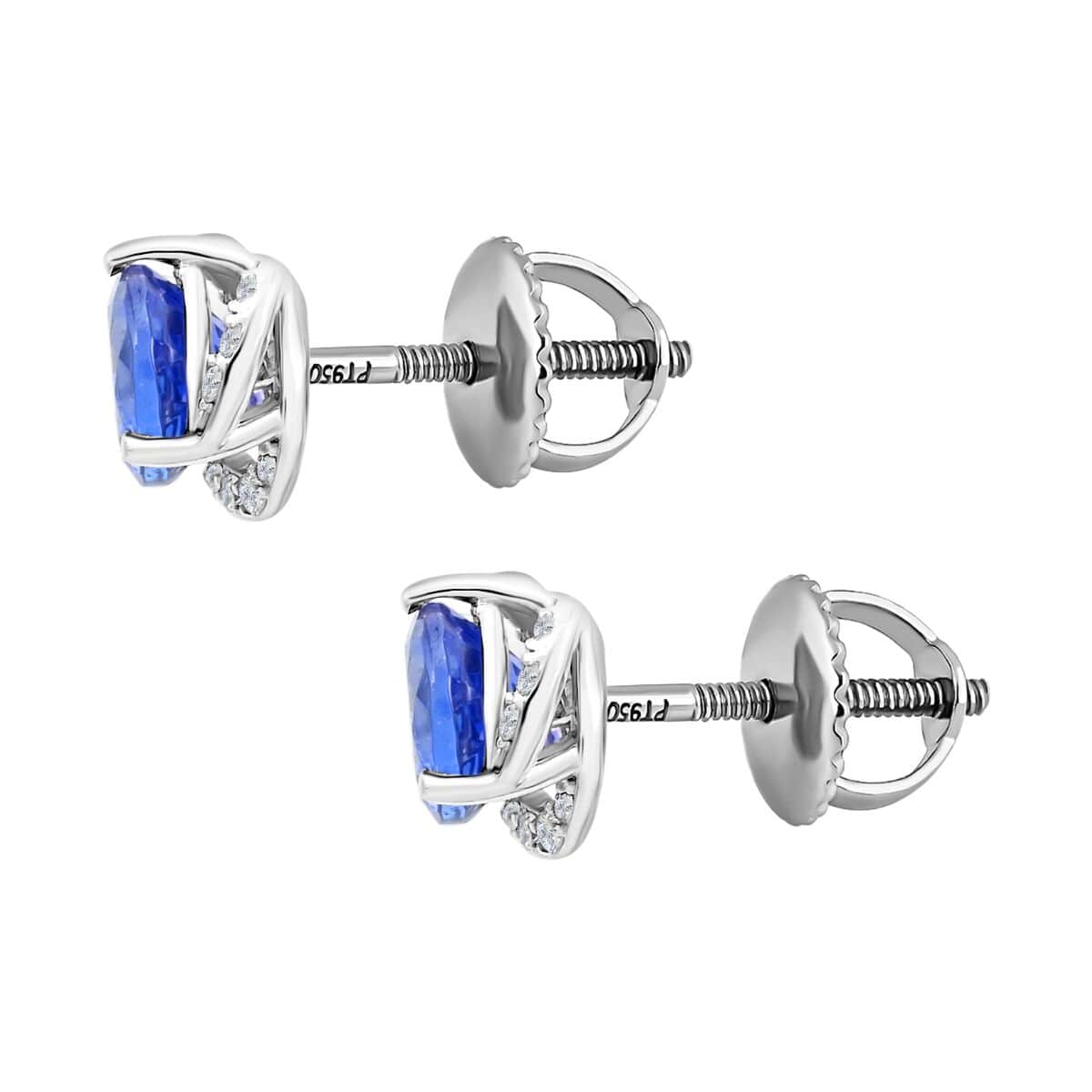 Certified & Appraised Rhapsody 950 Platinum AAAA Tanzanite and E-F VS Diamond Stud Earrings 2.00 ctw image number 3