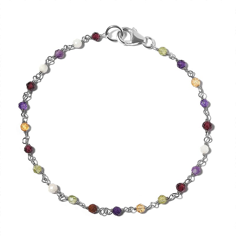 Multi Gemstone 6.00 ctw Bracelet in Rhodium Over Sterling Silver (7.50 In)