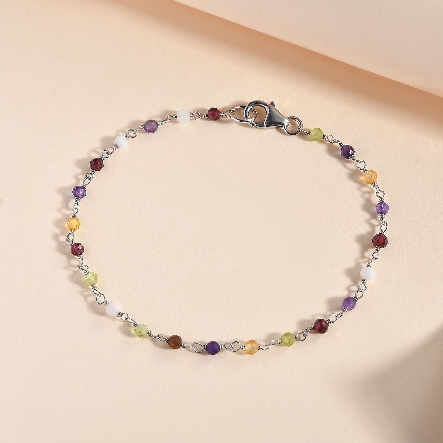Multi Gemstone 6.00 ctw Bracelet in Rhodium Over Sterling Silver (7.50 In)