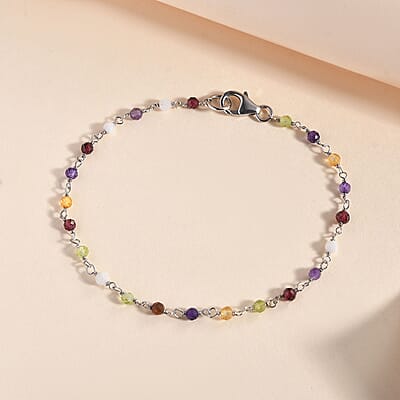 Multi Gemstone 6.00 ctw Bracelet in Rhodium Over Sterling Silver (7.50 In)