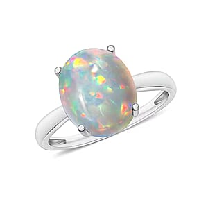 Luxoro Premium Ethiopian Welo Opal Solitaire Ring in 14K White Gold (Size 8.5) 3.40 ctw