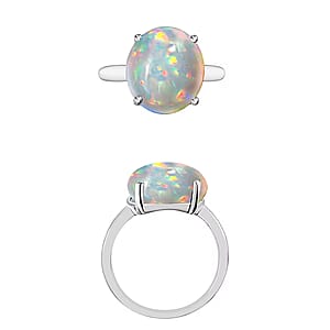 Luxoro Premium Ethiopian Welo Opal Solitaire Ring in 14K White Gold (Size 8.5) 3.40 ctw (Del. in 10-12 Days)