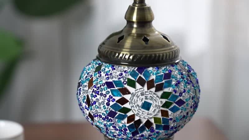 Turkish Moroccan Glass Mosaic Table Lamp (4.5"x4.5"x11.4") (110V, US Plug, Without Bulb, 30W)