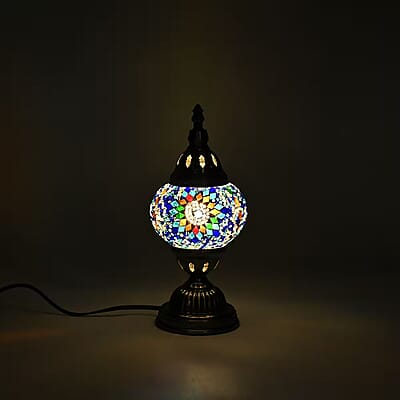 Turkish Moroccan Glass Mosaic Table Lamp (4.5x4.5x11.4) (110V, US Plug, Without Bulb, 30W)