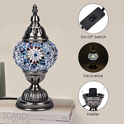 Turkish Moroccan Glass Mosaic Table Lamp (4.5x4.5x11.4) (110V, US Plug, Without Bulb, 30W)