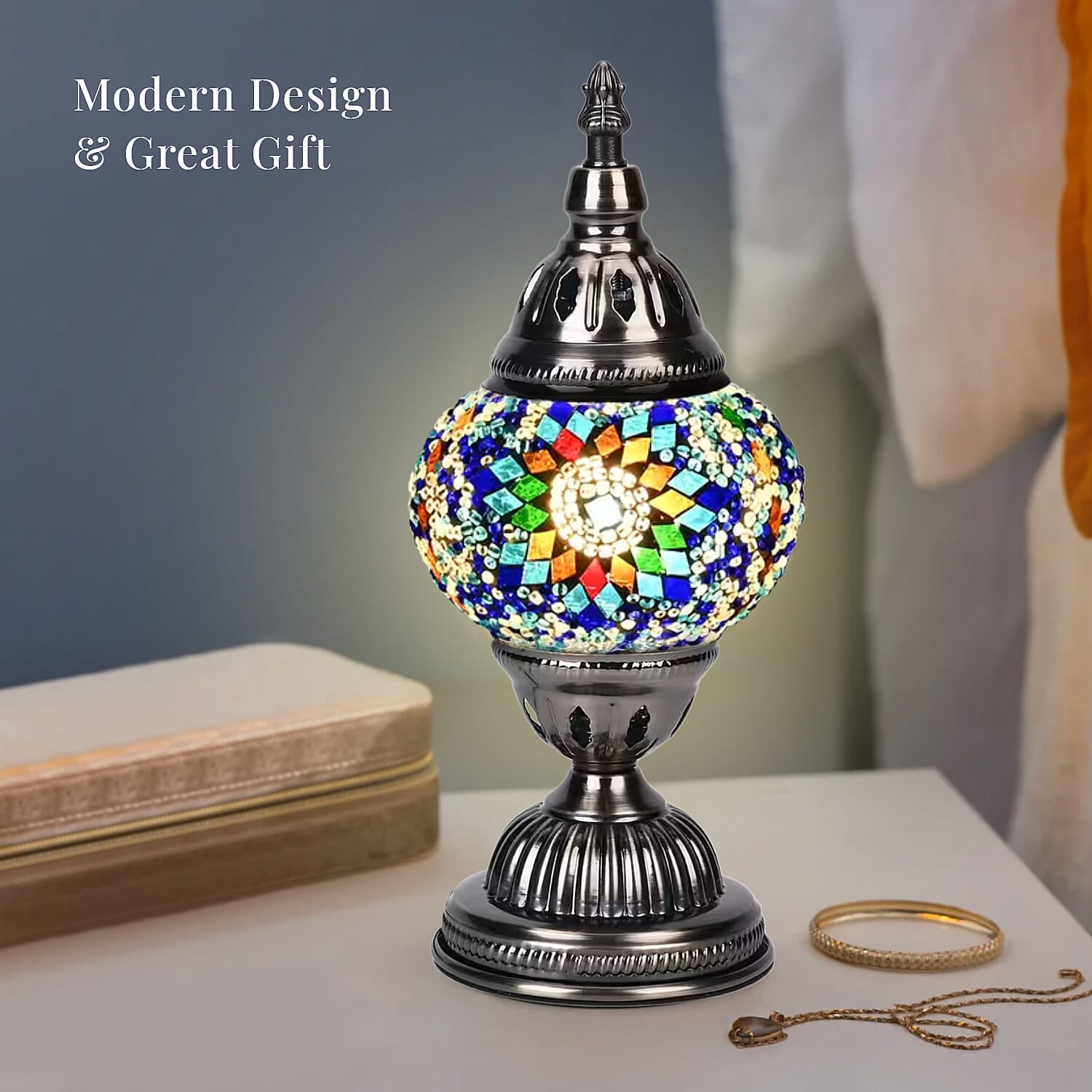 Turkish Moroccan Glass Mosaic Table Lamp (4.5x4.5x11.4) (110V, US Plug, Without Bulb, 30W)