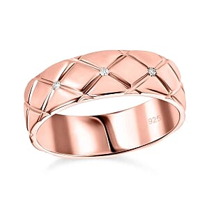 White Diamond Ring in Vermeil RG Over Sterling Silver (Size 6.5)