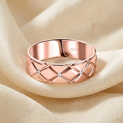 Diamond 0.10 ctw Ring in Vermeil Rose Gold Over Sterling Silver (Size 8.0)