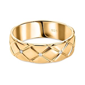 White Diamond Ring in Vermeil YG Over Sterling Silver (Size 11.5)