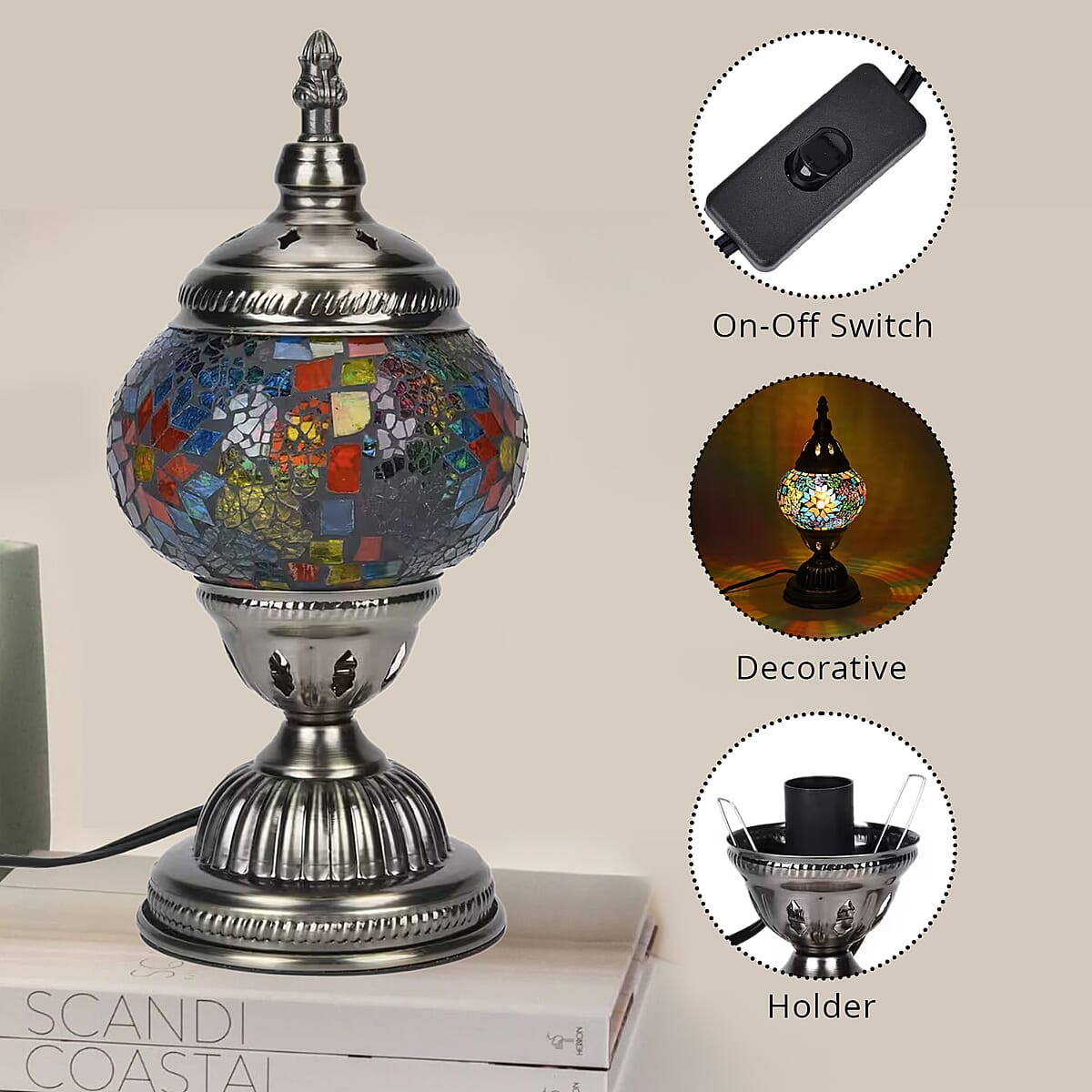 Turkish Moroccan Glass Mosaic Table Lamp (110V, US Plug, Without Bulb, 30W) image number 2