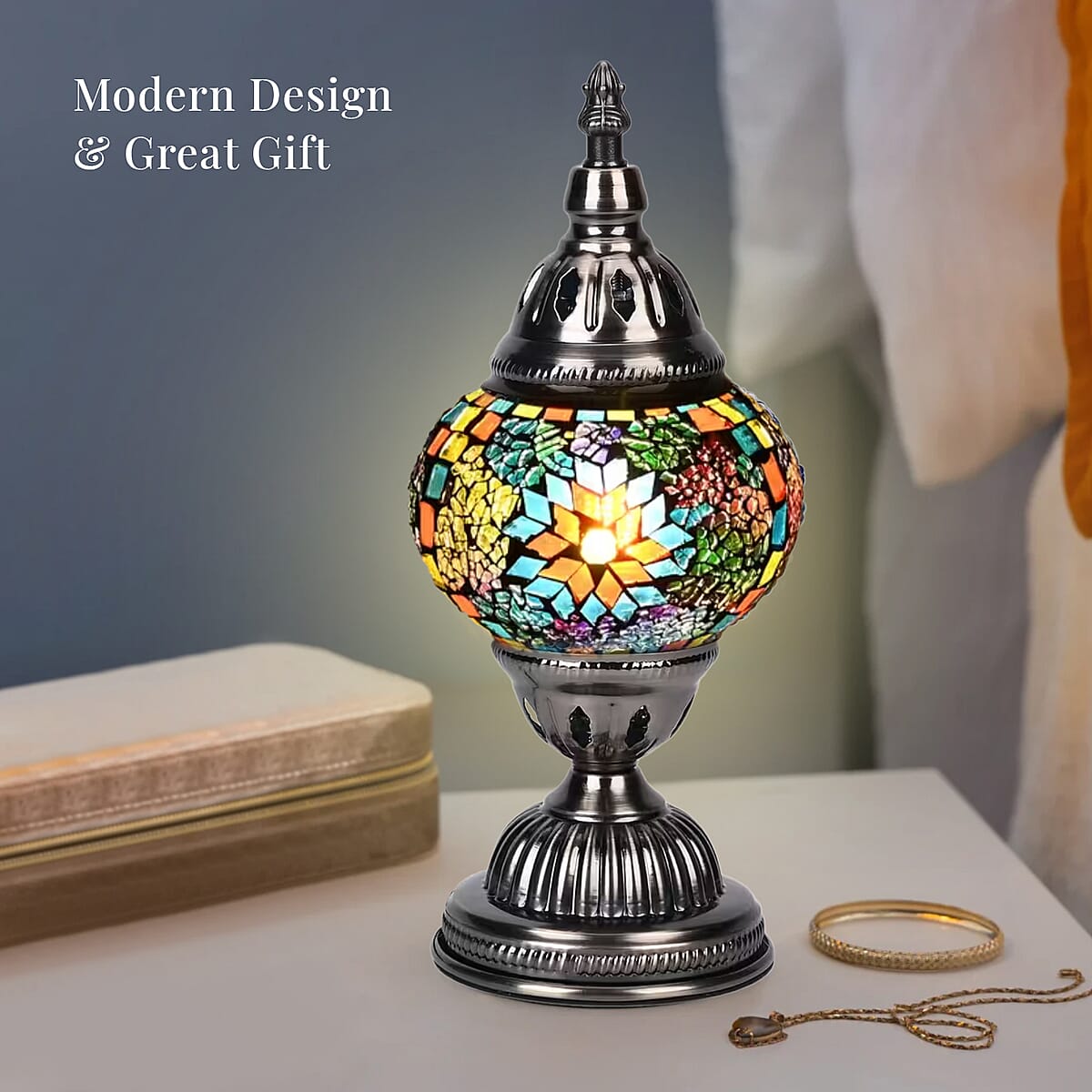 Turkish Moroccan Glass Mosaic Table Lamp (110V, US Plug, Without Bulb, 30W) image number 3