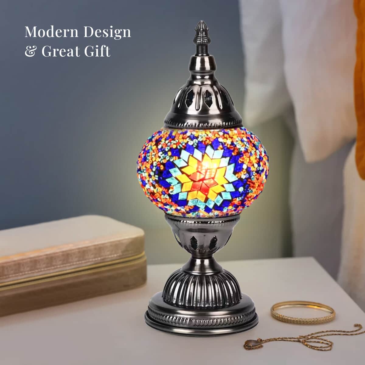 Turkish Moroccan Glass Mosaic Table Lamp (4.5x4.5x11.4) (110V, US Plug, Without Bulb, 30W) image number 3